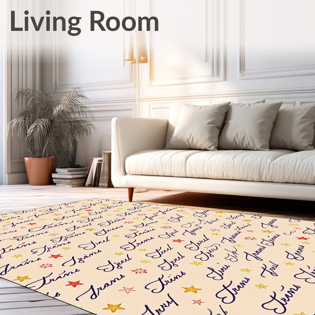 Scripted Star Navy Calligraphy Rug