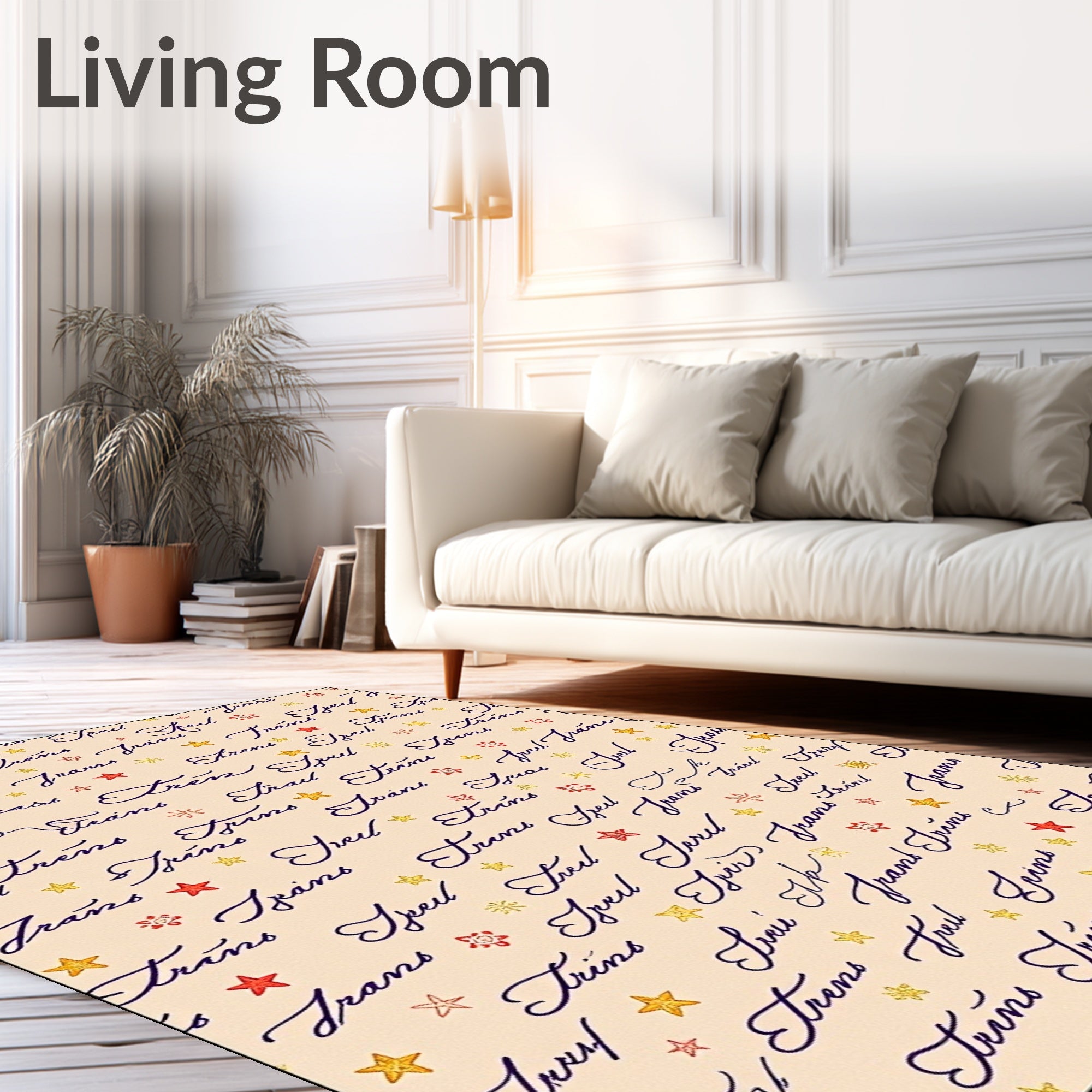 Scripted Star Navy Calligraphy Rug