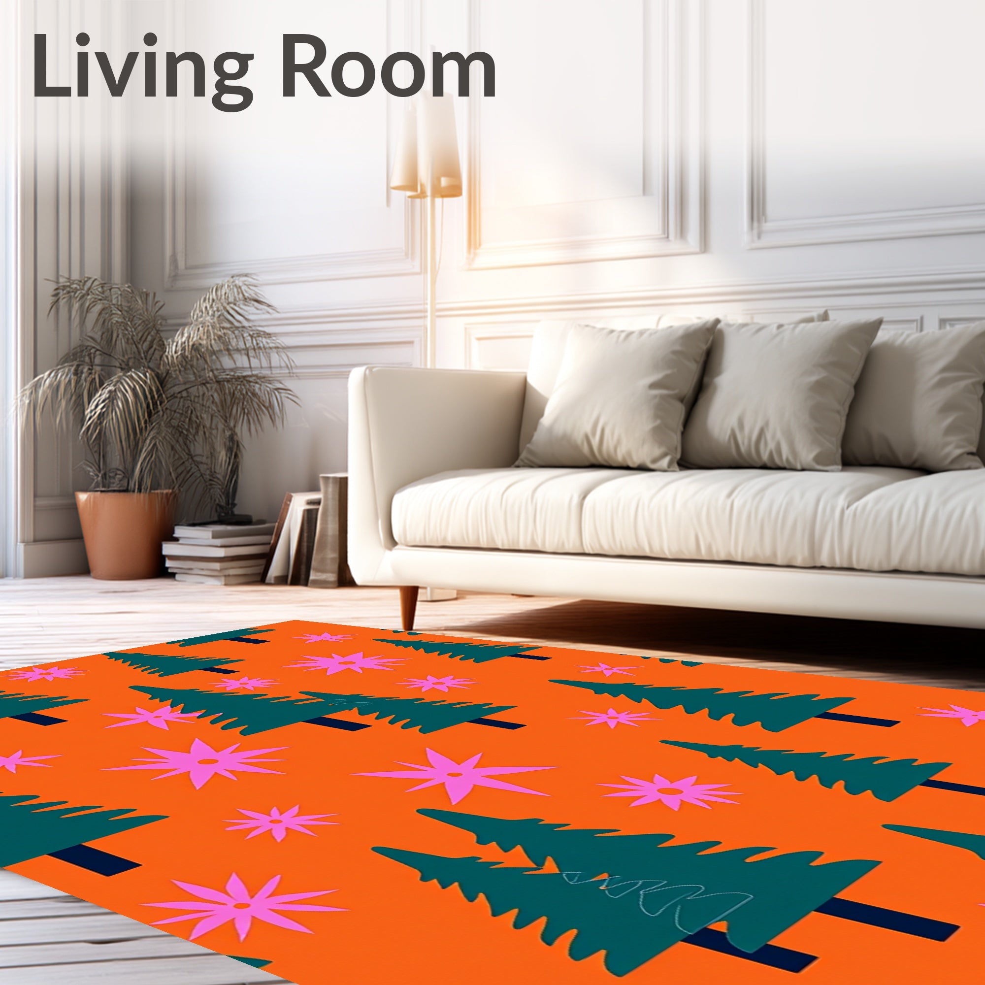 Teal Forest Pink Starburst Orange Rug