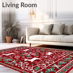 Red Festive Reindeer Snowflakes Border Rug