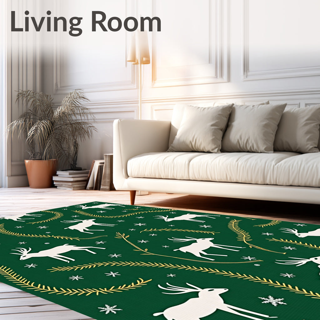 White Deer Festive Garland Emerald Rug