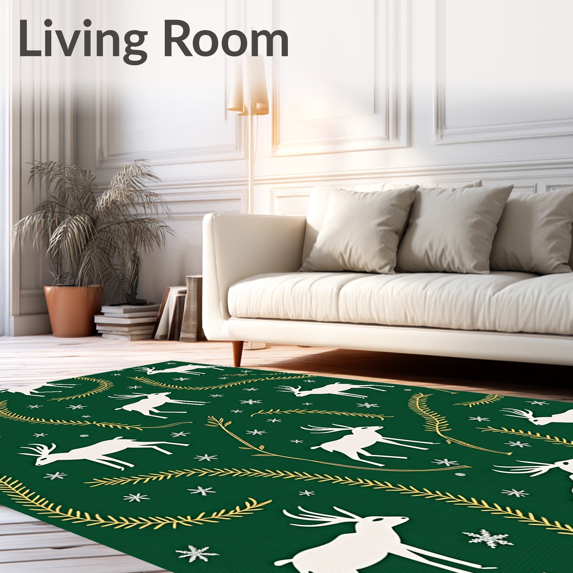 White Deer Festive Garland Emerald Rug
