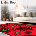 Festive Red Poinsettia Starry Garland Rug