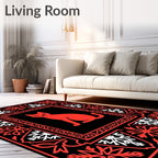 Bold Red Sitting Cat Medieval Frame Rug