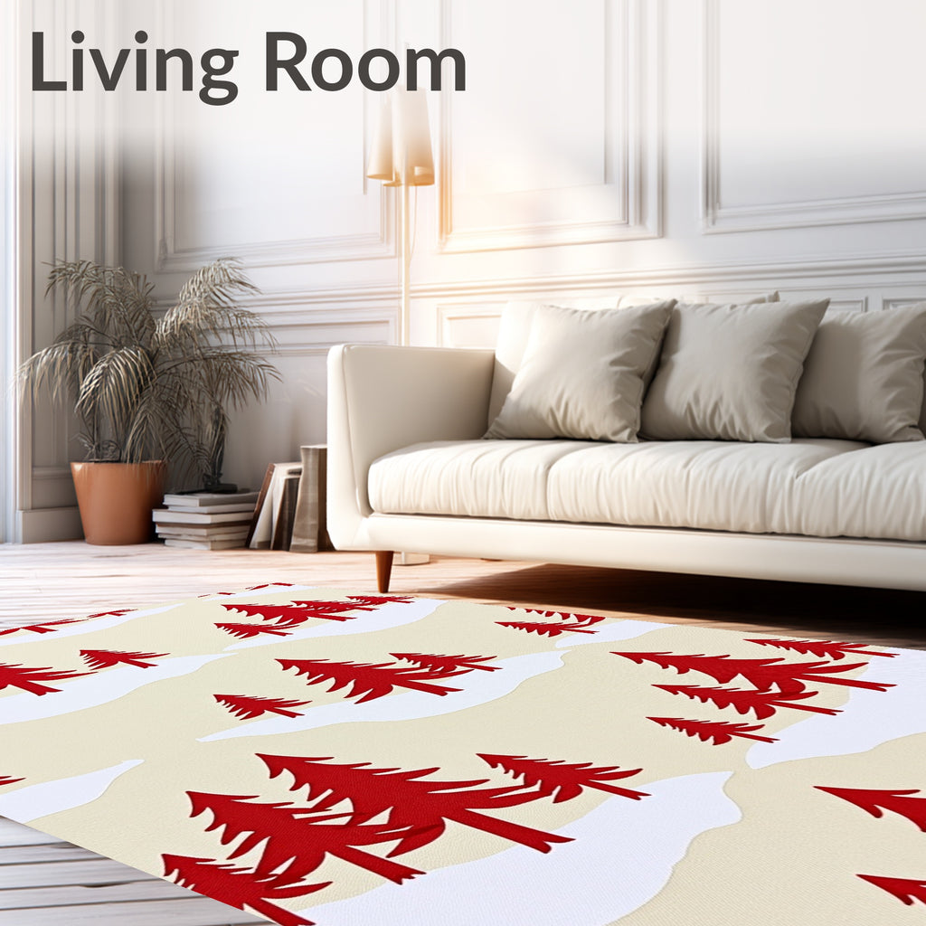 Crimson Evergreen Snowscape Hills Rug