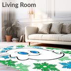 Friendly White Ghost Blue Green Snowflakes Rug