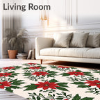 Red Poinsettia Floral Vine Rug