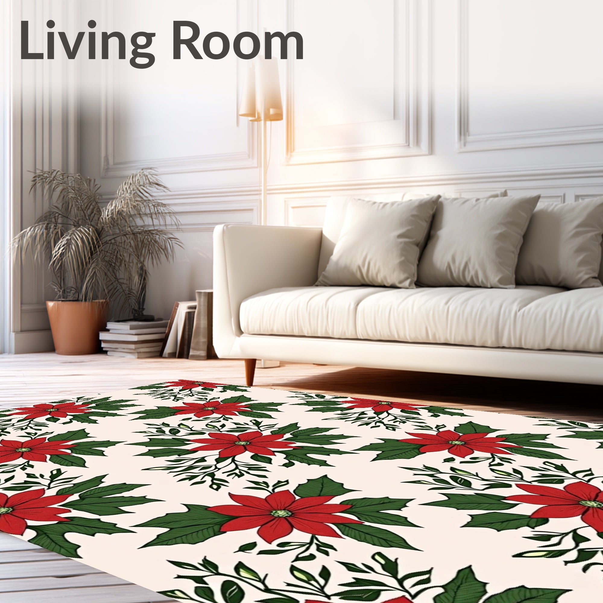 Red Poinsettia Floral Vine Rug