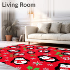 Festive Red Penguin Snowflake Medley Rug