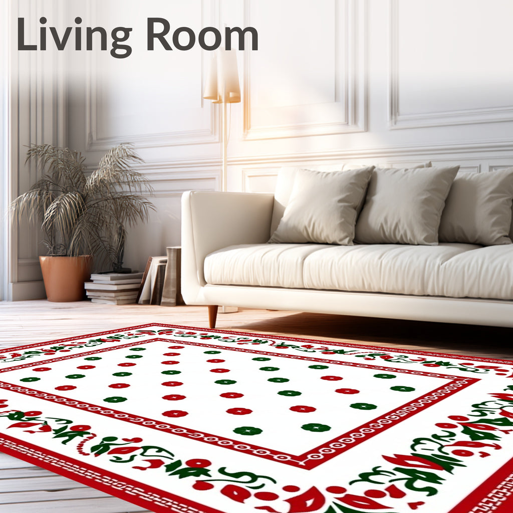 Classic Red Green Floral Medallion Rug