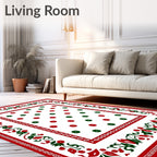 Classic Red Green Floral Medallion Rug