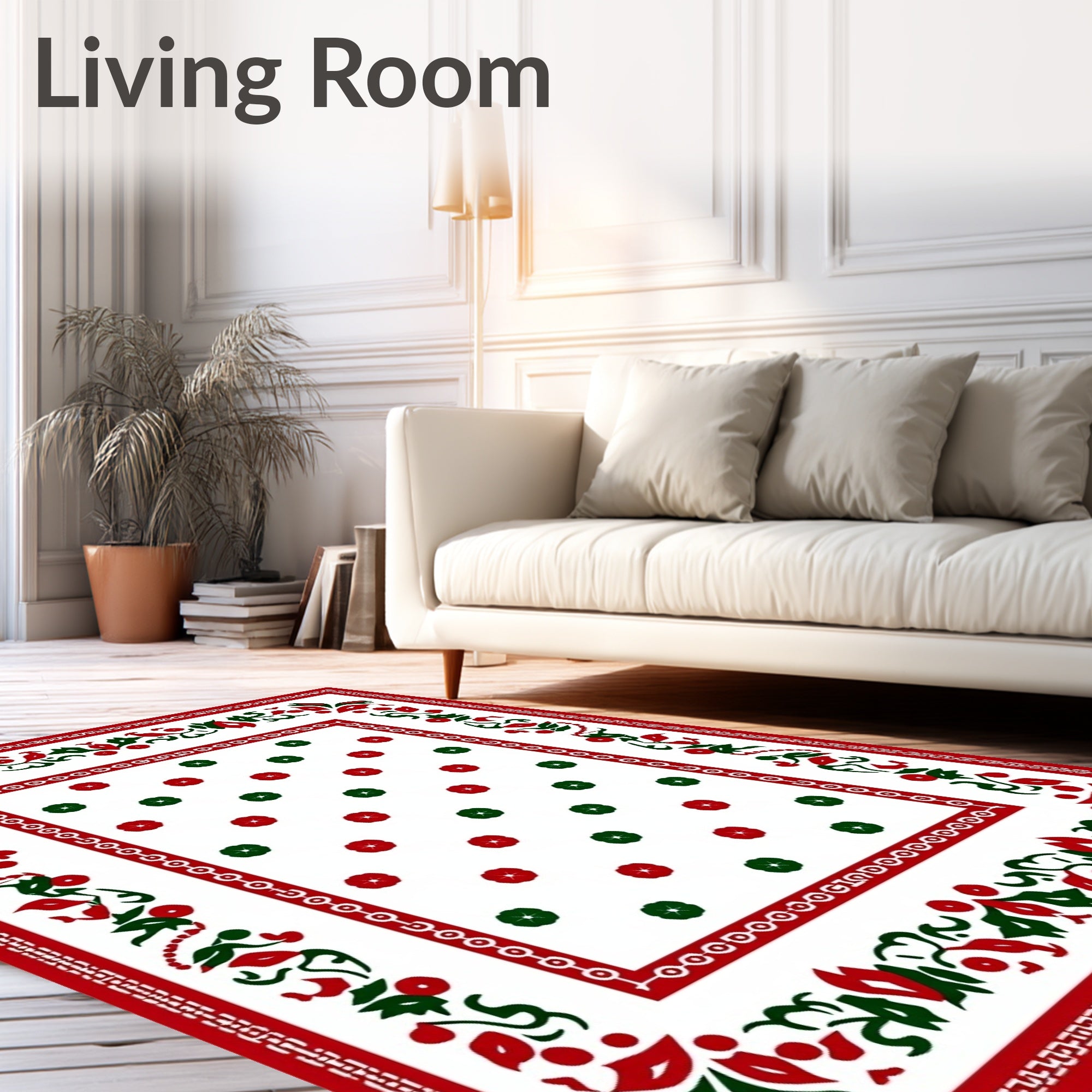Classic Red Green Floral Medallion Rug