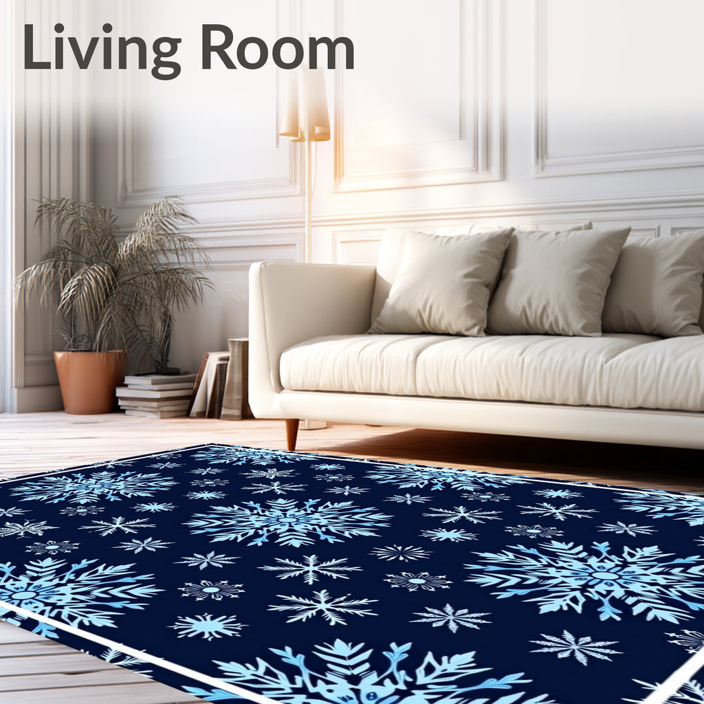 Winter Blue Snowflake Collage Rug