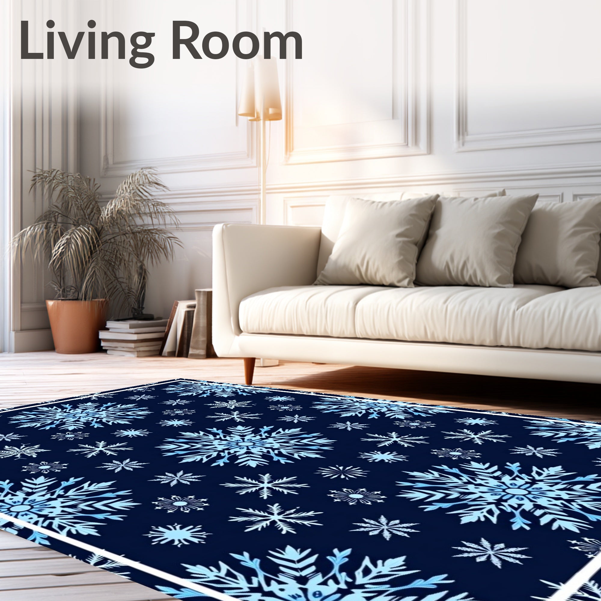 Winter Blue Snowflake Collage Rug