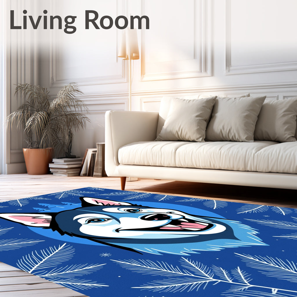 Blue Husky Winter Evergreen Garden Rug