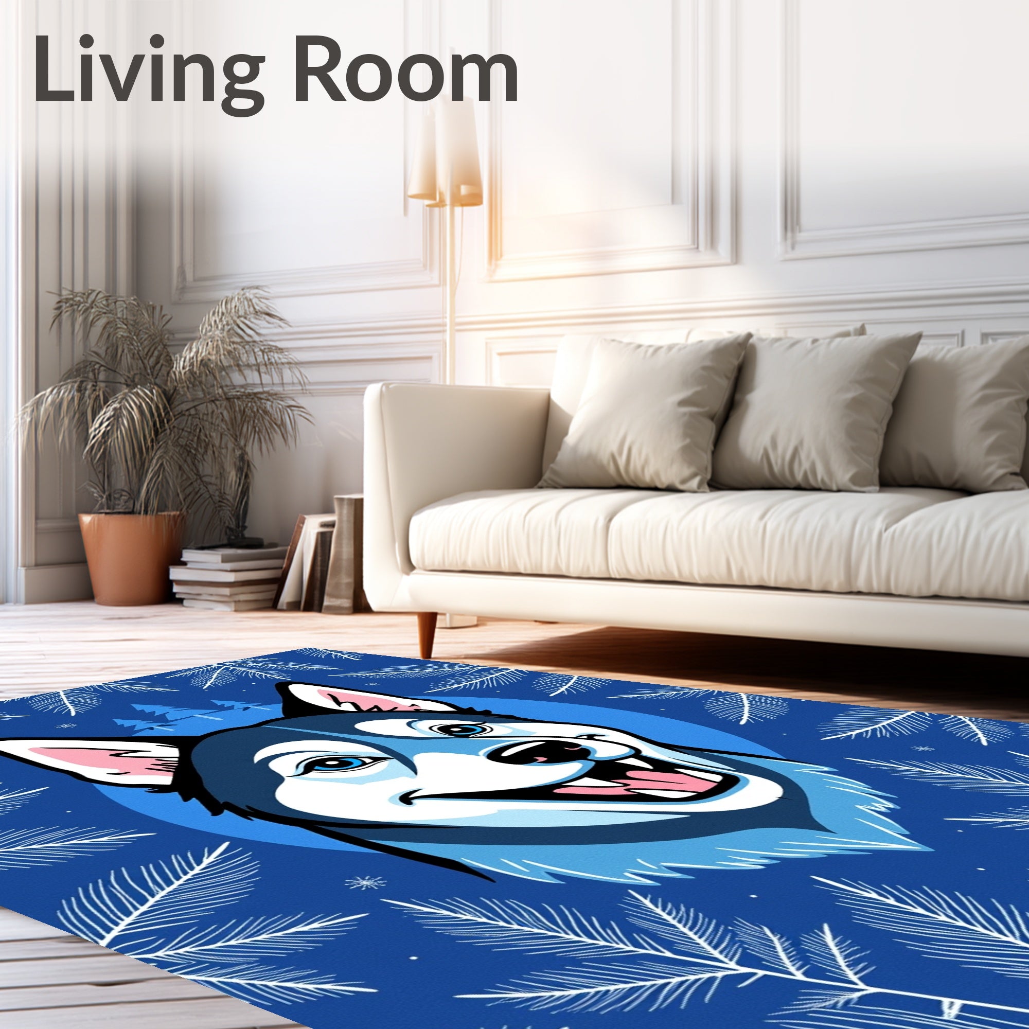 Blue Husky Winter Evergreen Garden Rug