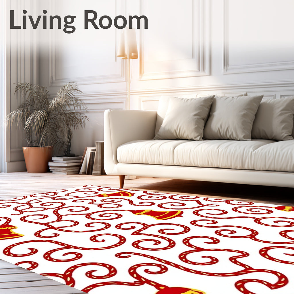 Red Gold Bell Swirl Arrangement Rug