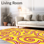 Red Swirls Yellow Abstract Organic Rug