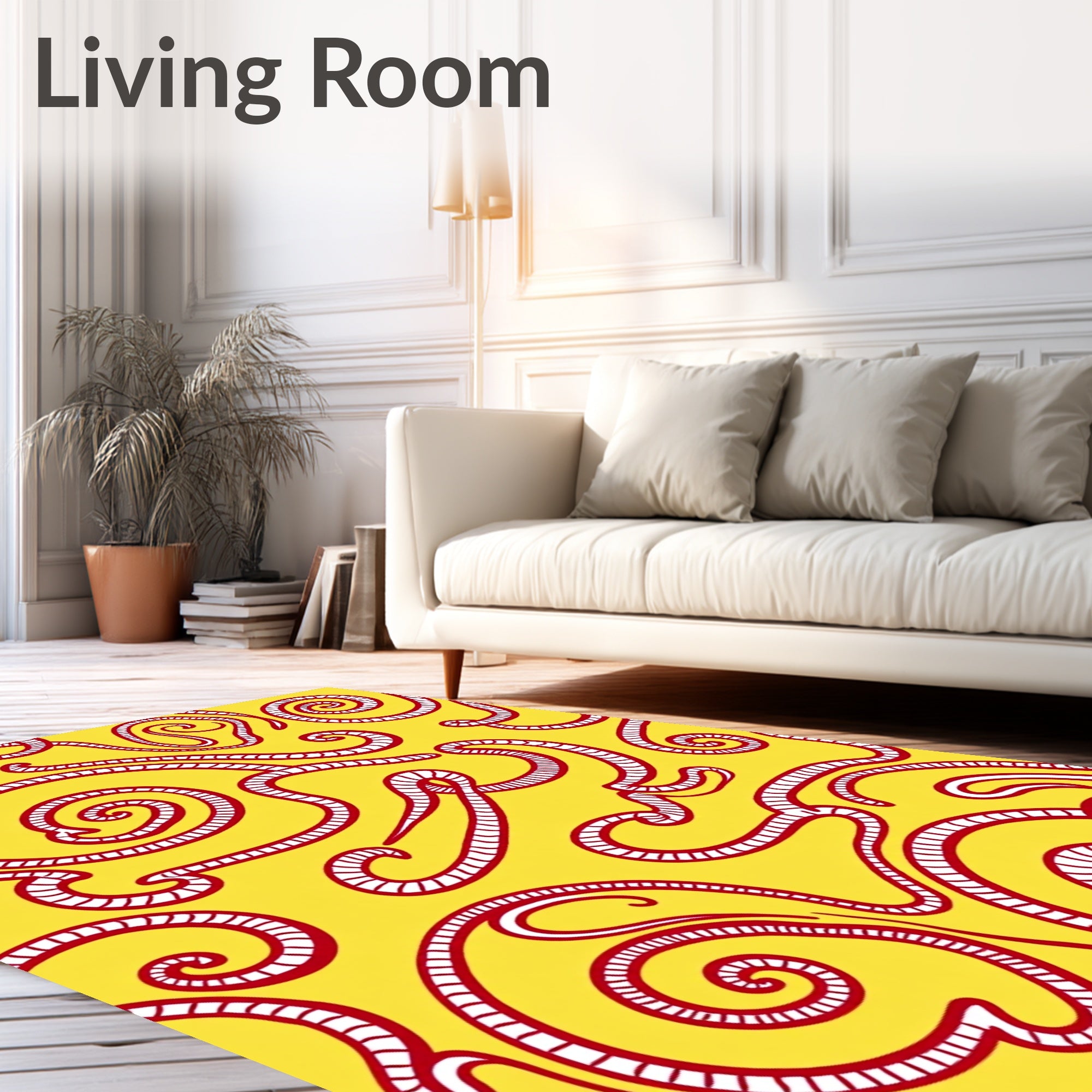 Red Swirls Yellow Abstract Organic Rug