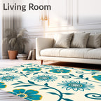 Teal Golden Floral Swirl Rug
