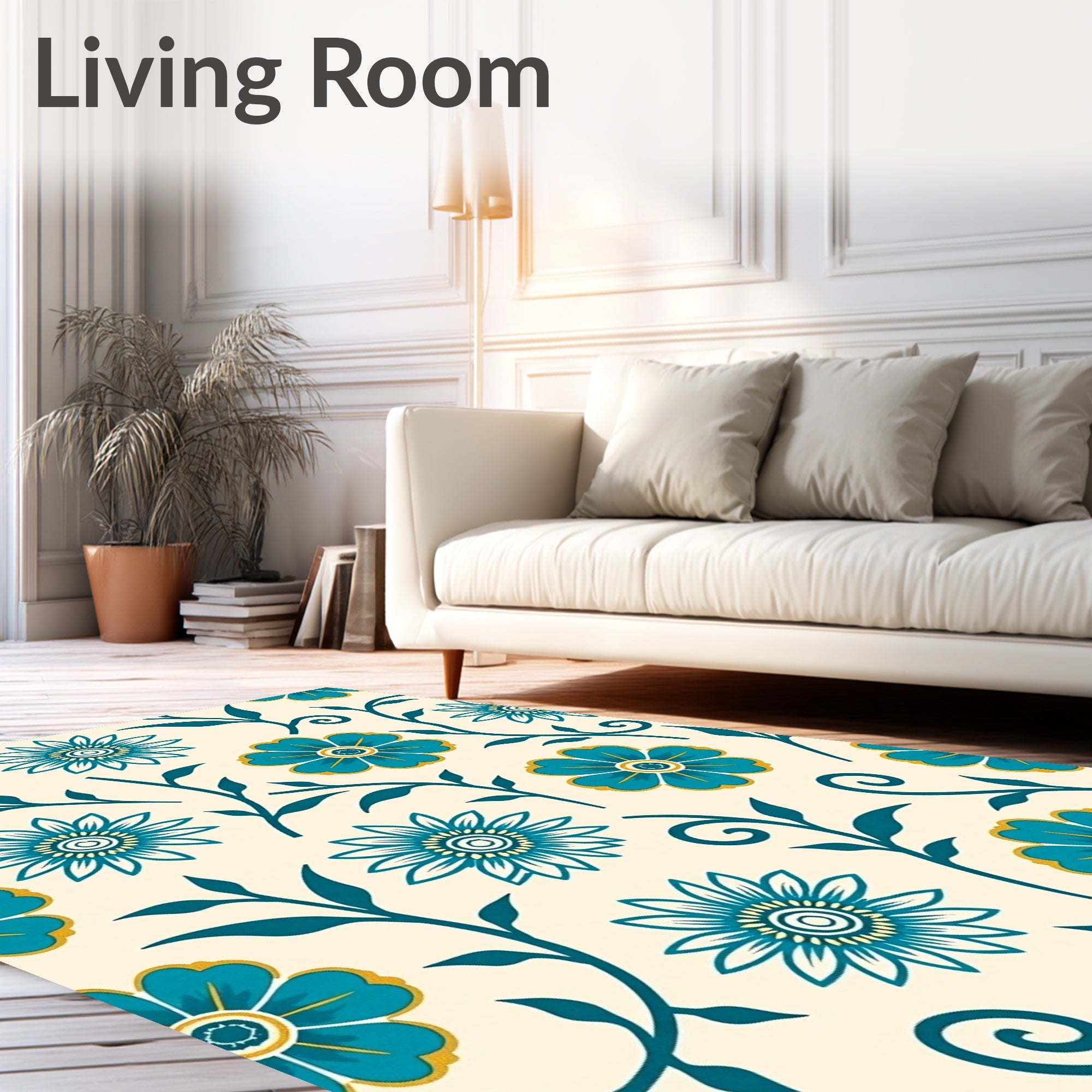 Teal Golden Floral Swirl Rug
