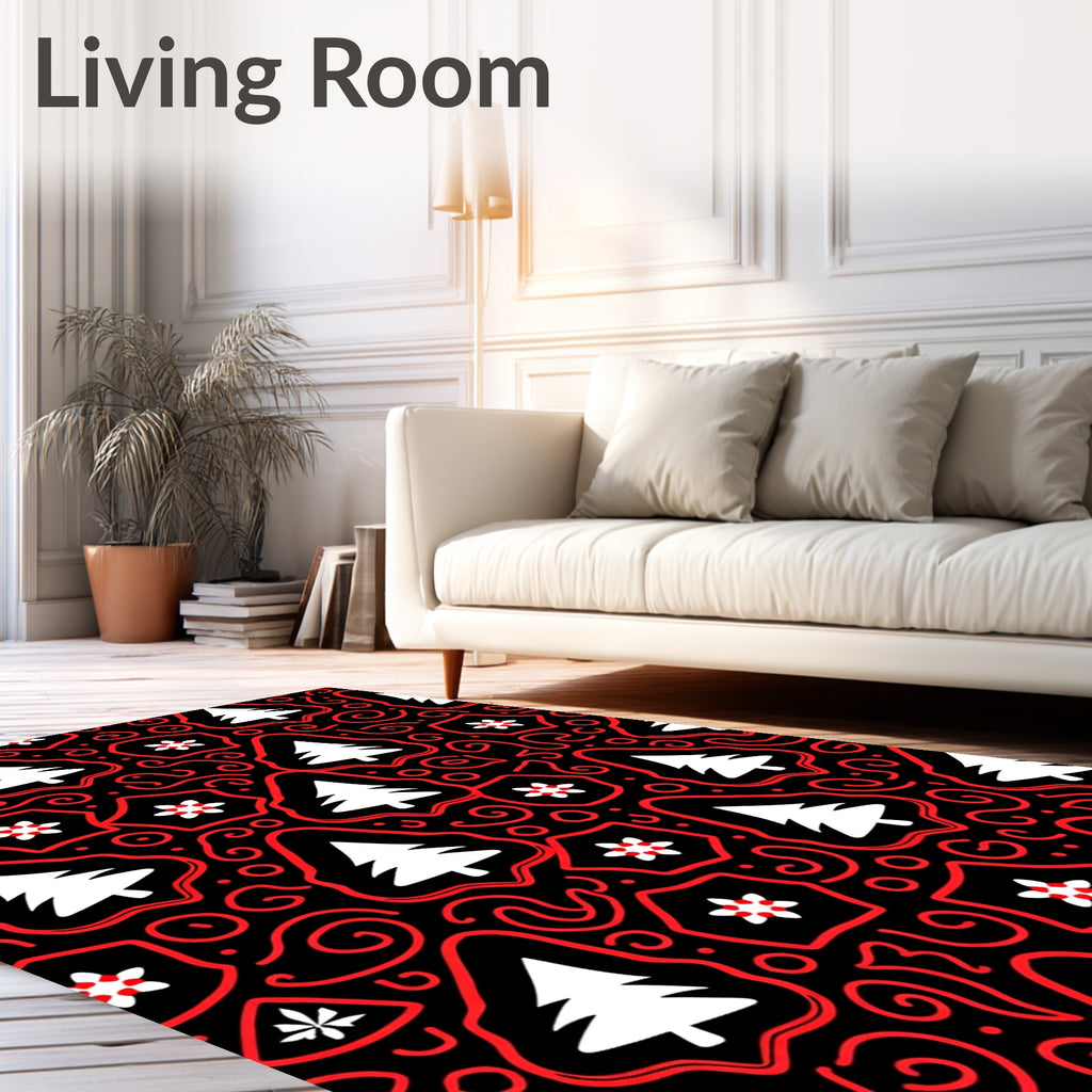 Whimsical Red Tree and Star Rug