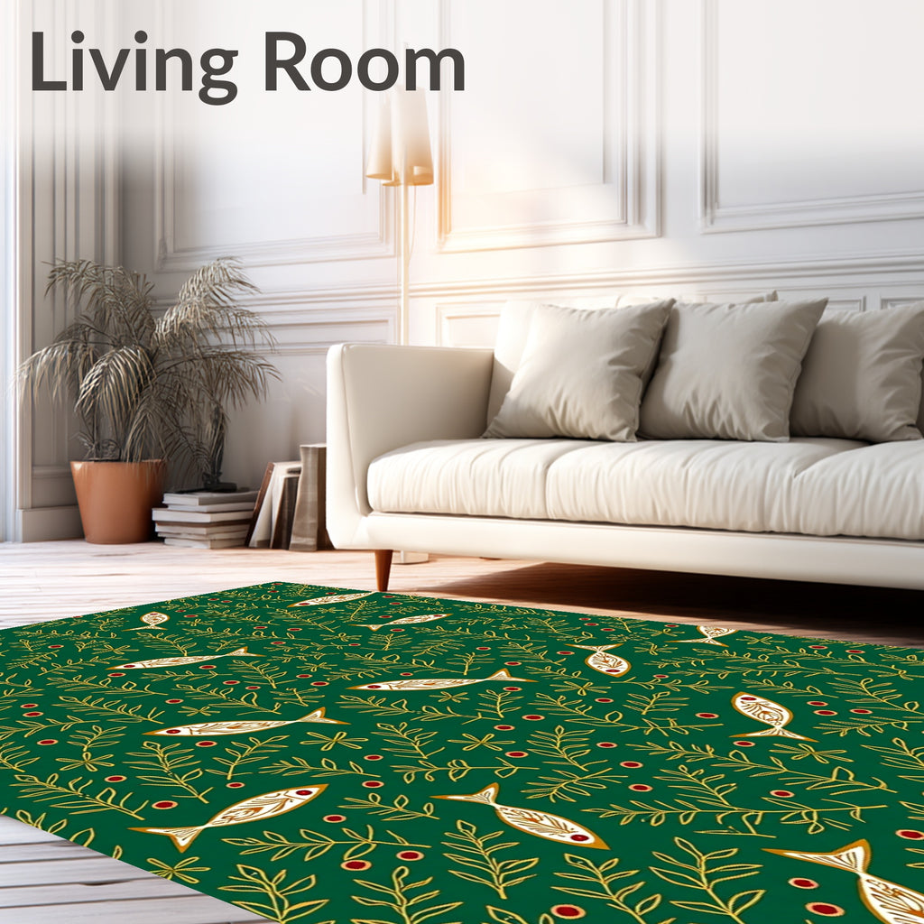 Green Gold Fish Aquatic Fern Rug