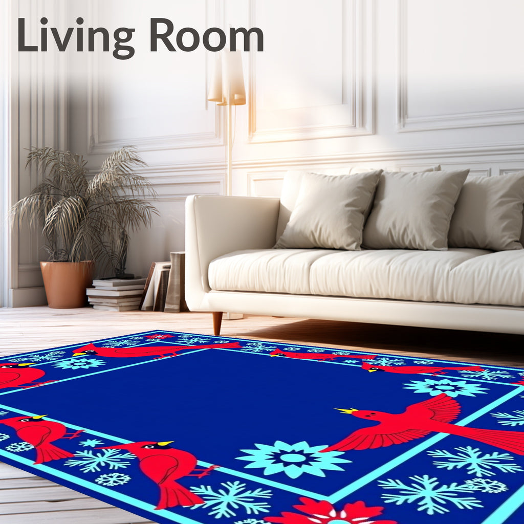 Winter Cardinal Snowflake Border Rug