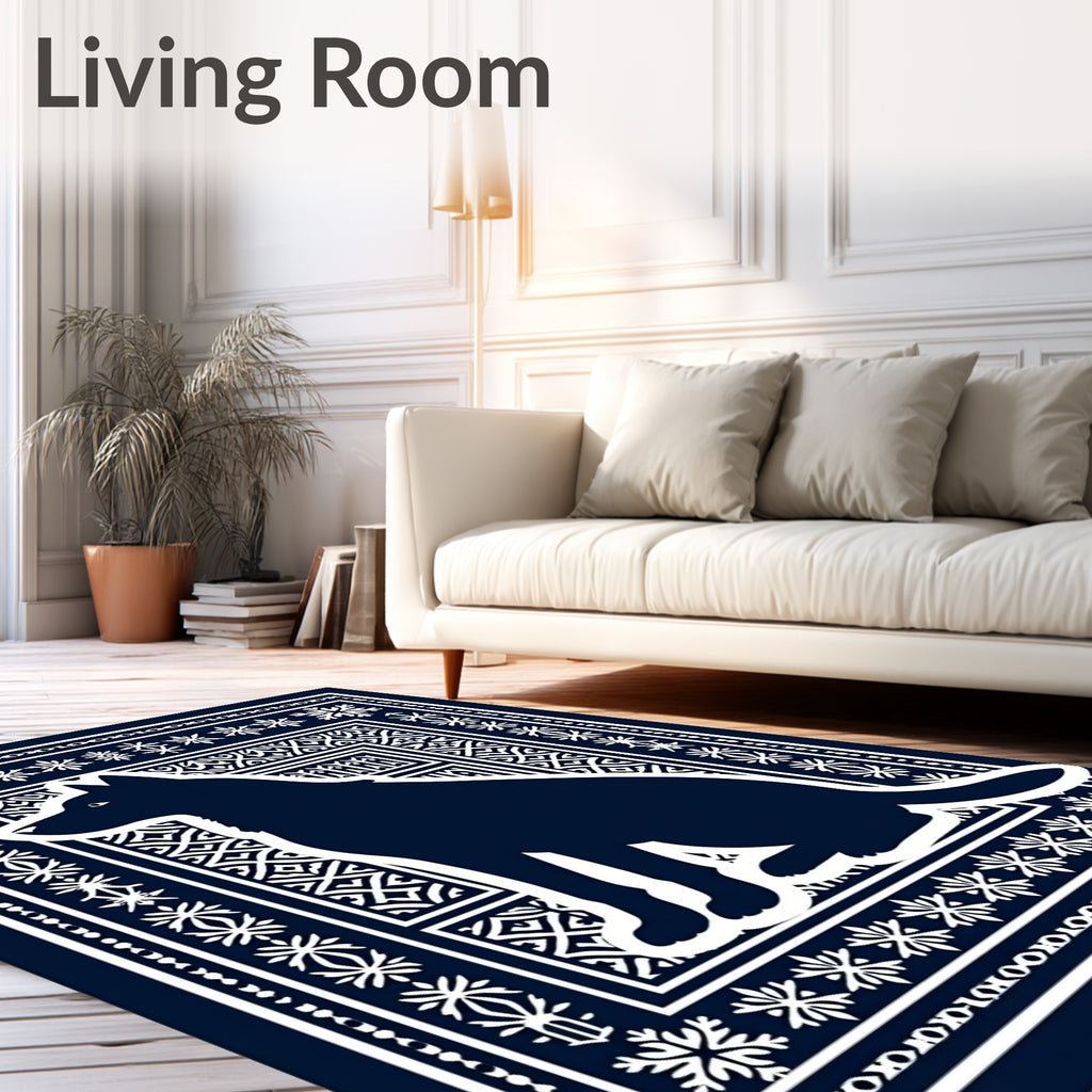 Dark Blue Silhouette Dog Medallion Border Rug