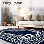 Dark Blue Silhouette Dog Medallion Border Rug