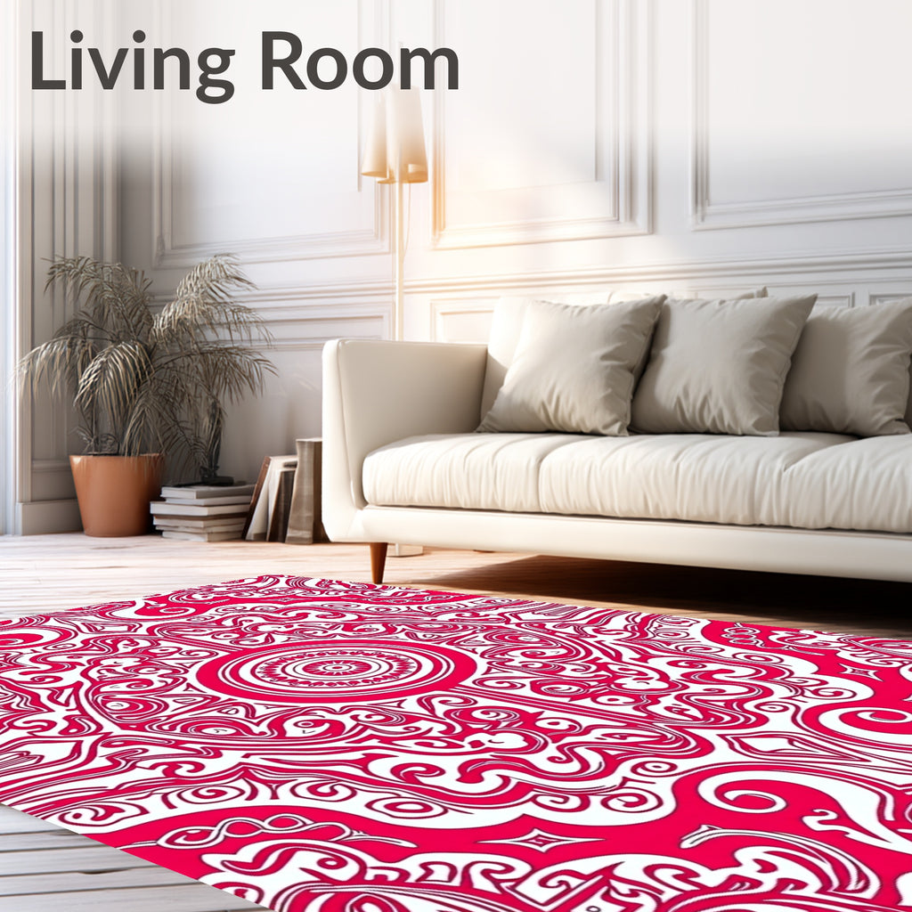 Bold Crimson Medallion Symmetry Rug