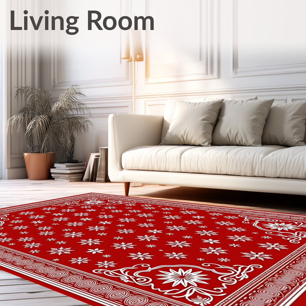 Red White Snowflake Corner Medallion Rug