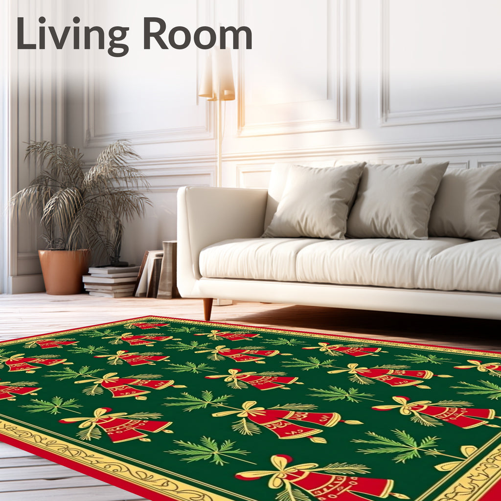 Festive Red Bell Floral Border Rug