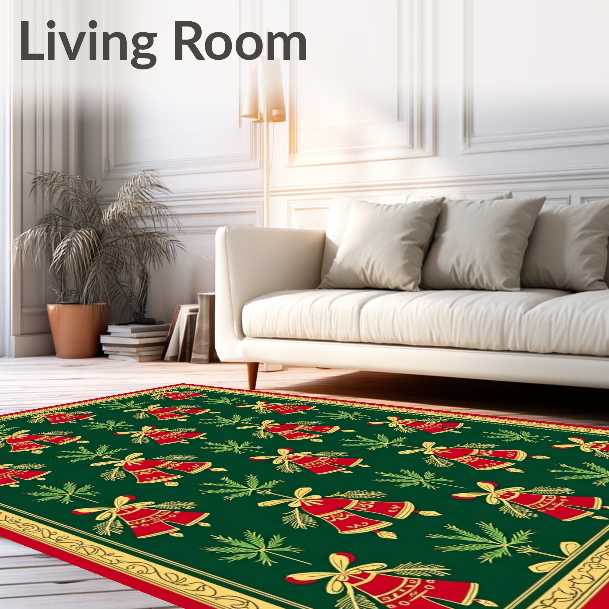 Festive Red Bell Floral Border Rug
