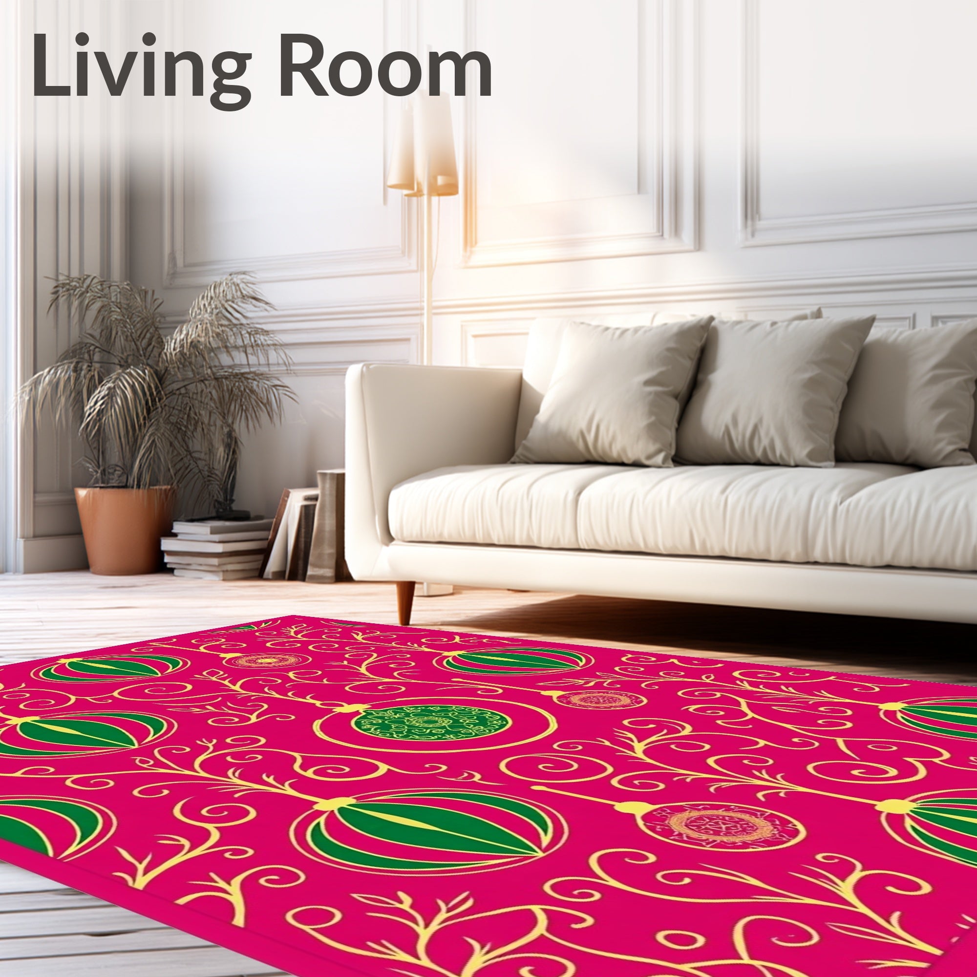 Vibrant Pink Green Ornament Garland Rug