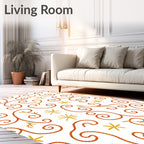 Charming Orange Swirl Yellow Star Flourish Rug