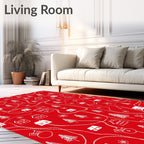 Red Winter Village Houses Trees Rug