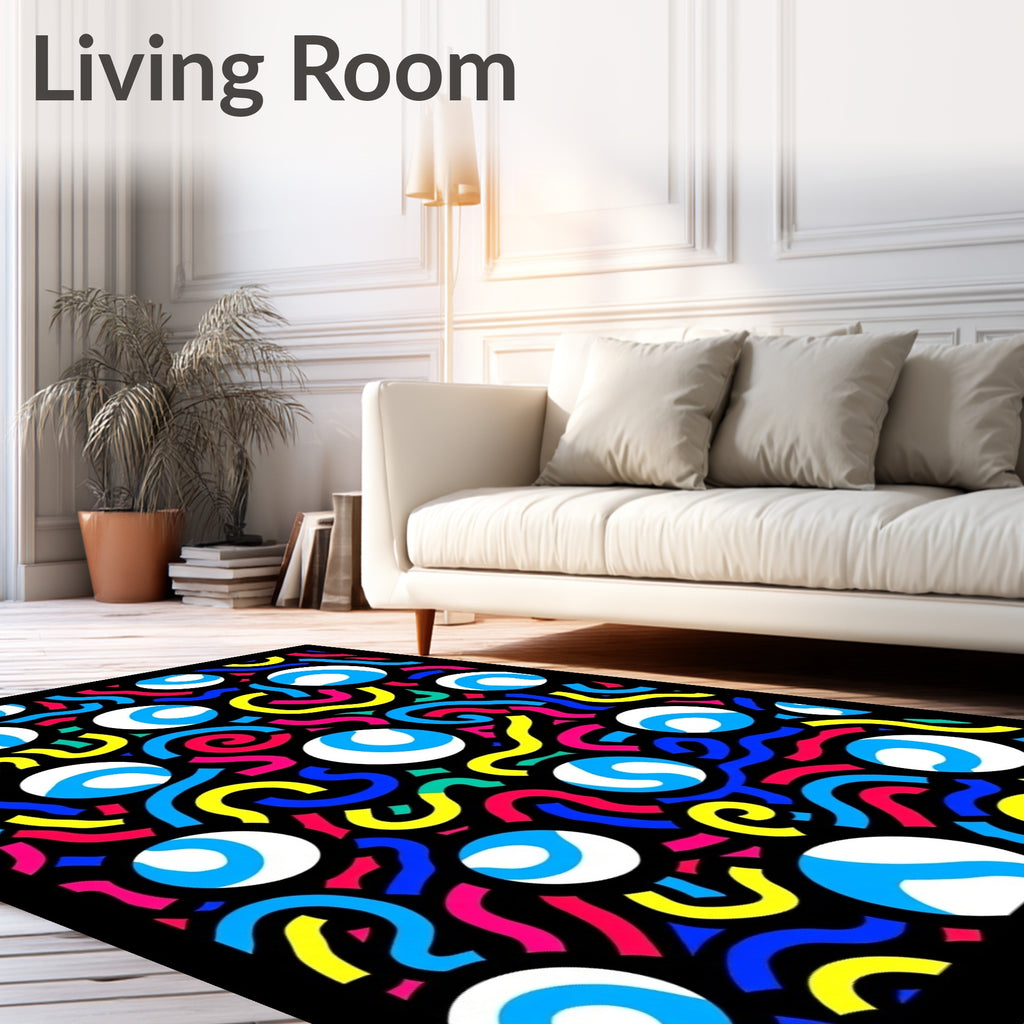Retrowave Blue White Circles Vibrant Waves Rug
