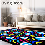 Retrowave Blue White Circles Vibrant Waves Rug