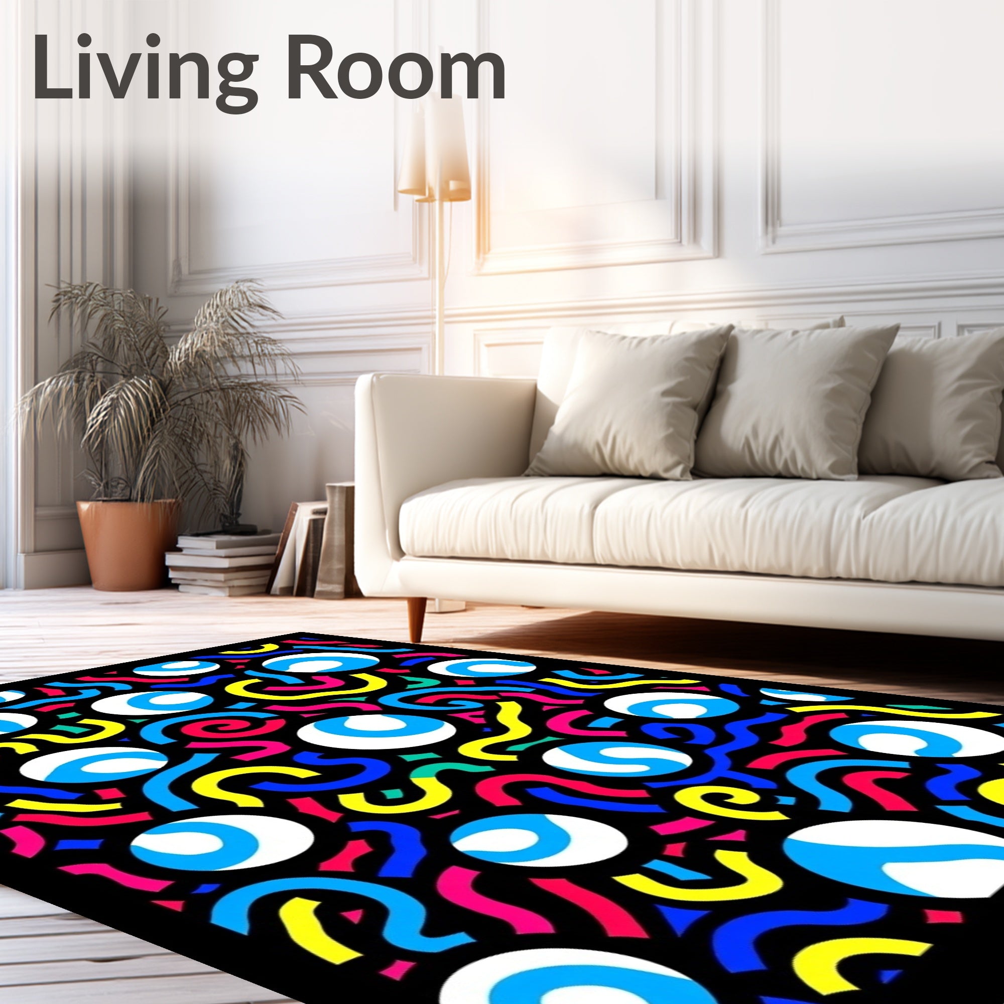 Retrowave Blue White Circles Vibrant Waves Rug