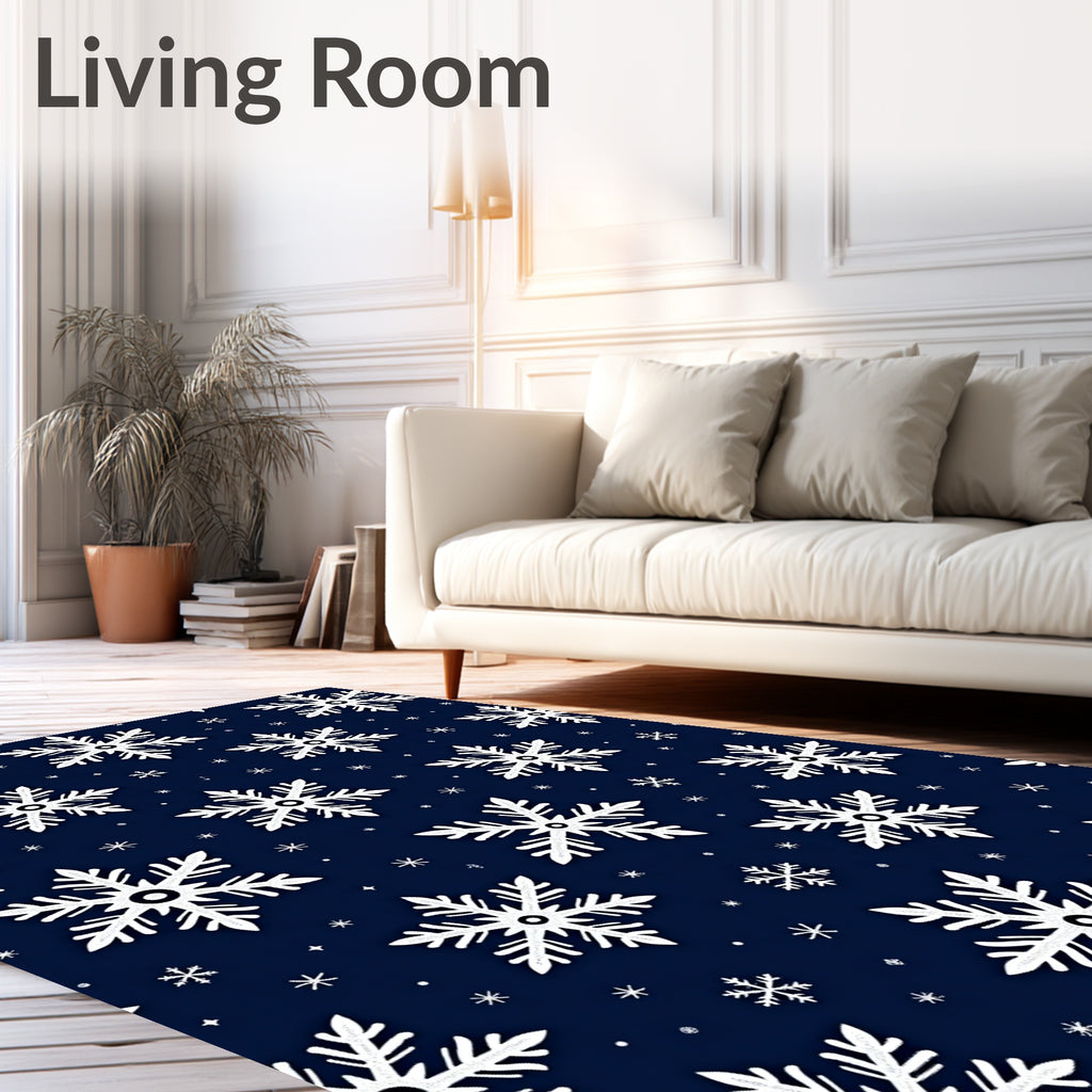 Winter White Snowflake Navy Blue Rug