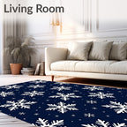Winter White Snowflake Navy Blue Rug