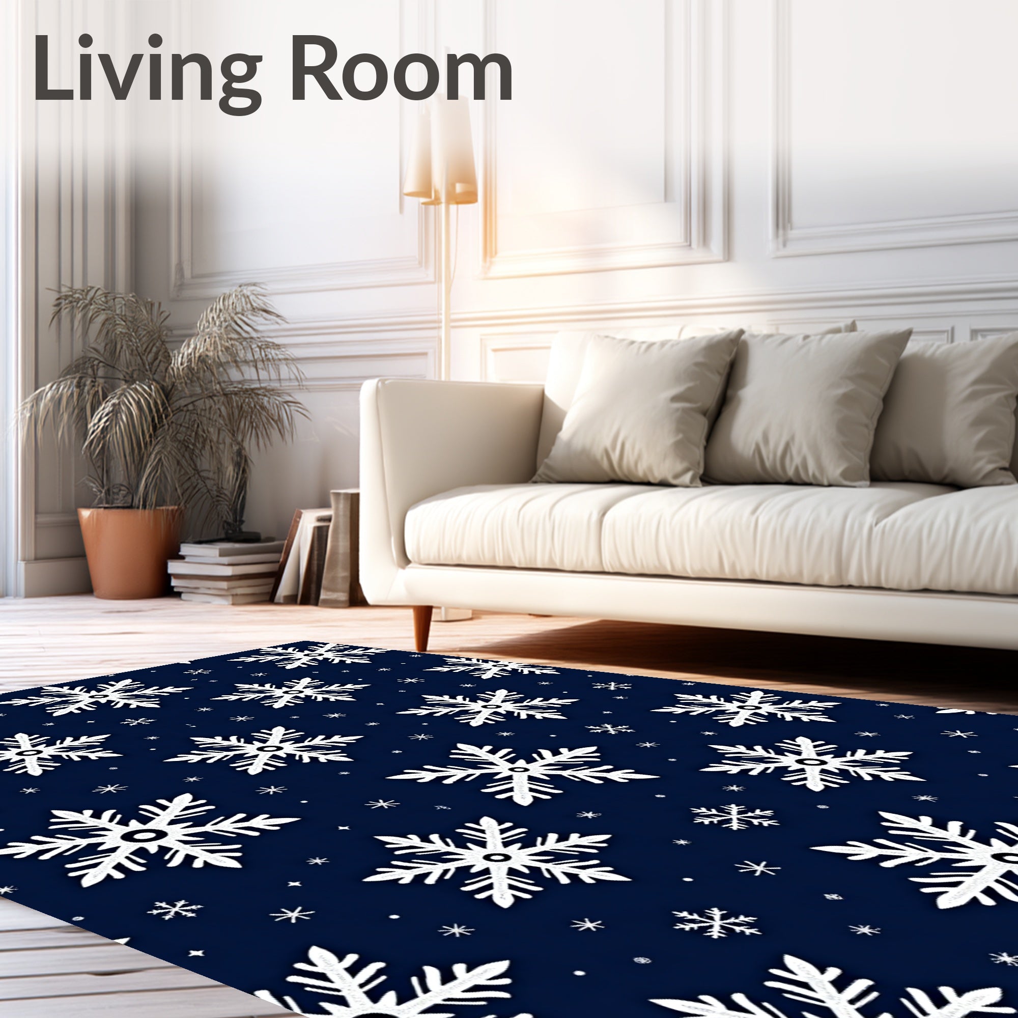 Winter White Snowflake Navy Blue Rug