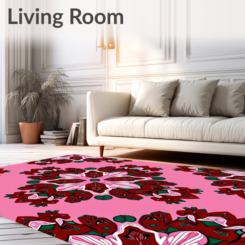 Crimson Pink Emerald Mandala Blooms Rug