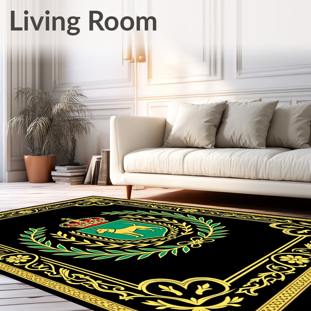 Regal Black Golden Laurel Dog Crest Rug