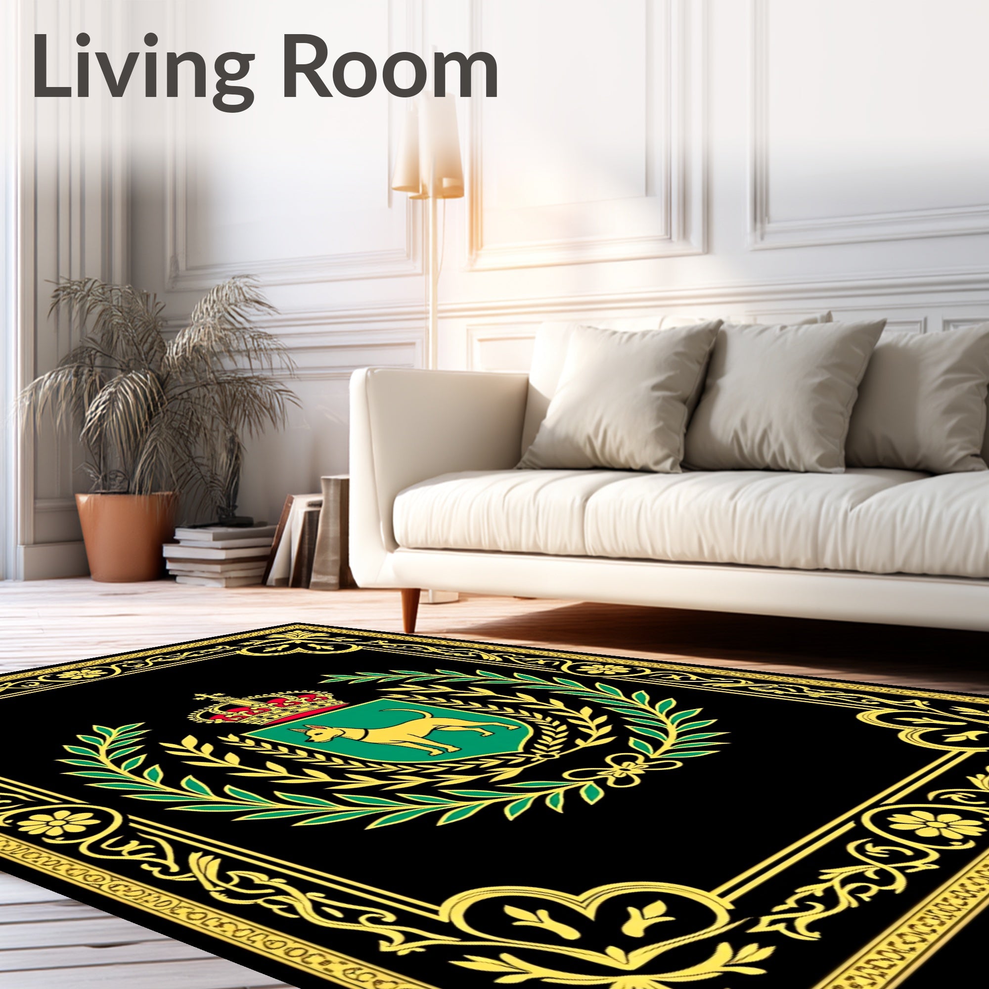 Regal Black Golden Laurel Dog Crest Rug