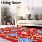 Vibrant Red Floral Whimsical Garden Rug