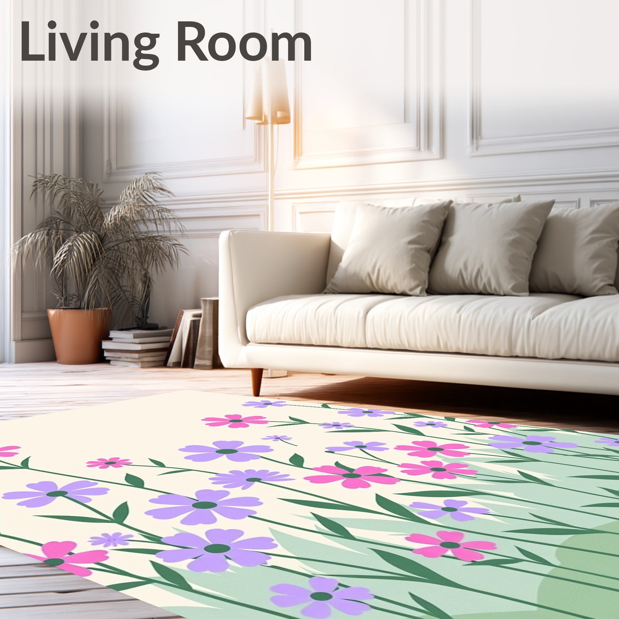 Pink Purple Flower Field Border Rug
