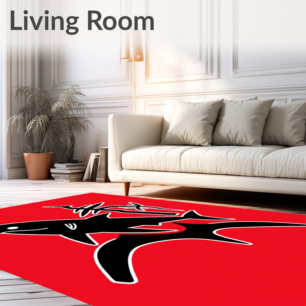 Bold Red Shark Oceanic Silhouette Rug