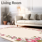 Charming Pink Floral Garland Frame Rug